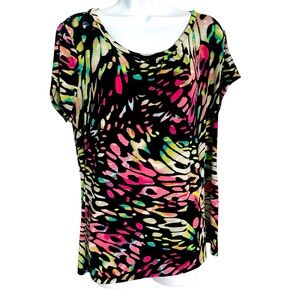 Worthington Colorful Abstract Print short sleeved Top size XL